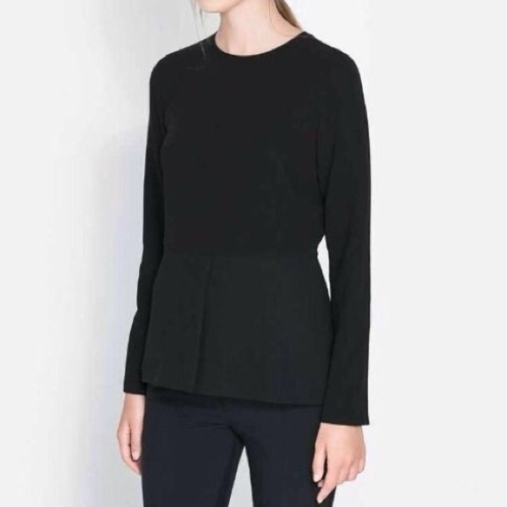 Black Long Sleeve Zara Peplum Top Size S